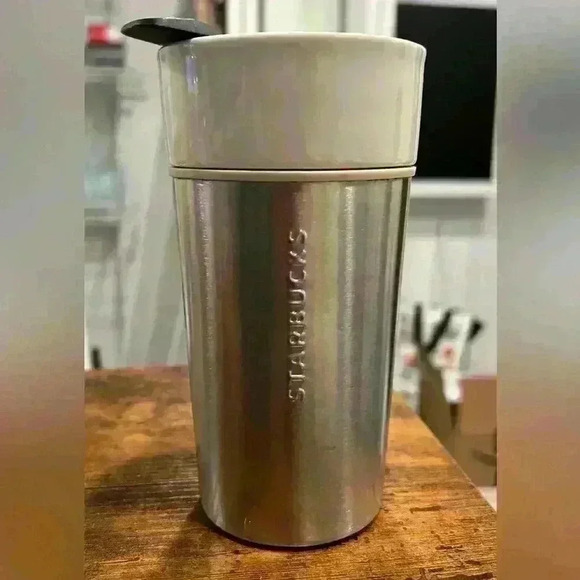 Starbucks Coffee 2013 ceramic stainless steel chrome 12oz travel mug cup tumbler - Picture 1 of 5